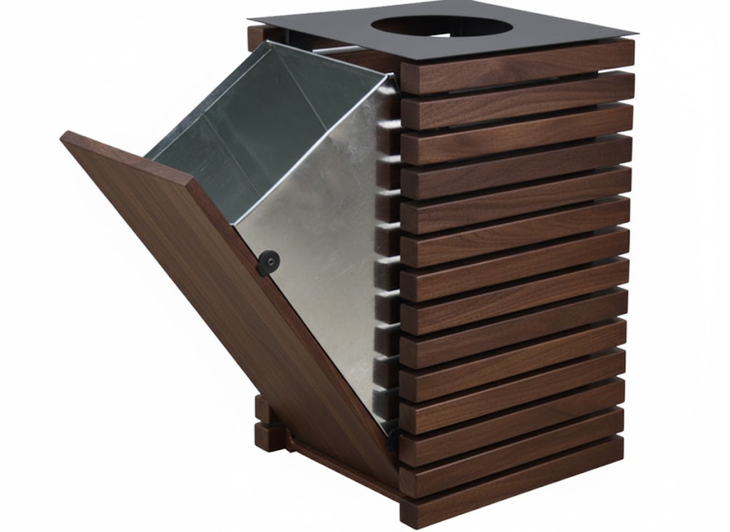 Урна сміттєва Урбан Люкс темний горіх (з відкидним баком) 430х430х700мм КОМПРЕД OL356/1.1